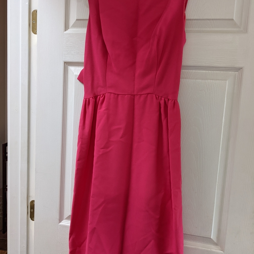 Vintage 1960s labeled size 13 cocktail dress pink with scallop & bow back detail
